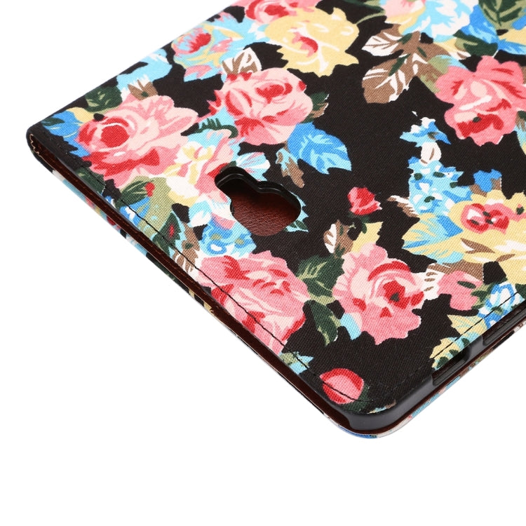 For Galaxy Tab A 10.1 / T580 Flower Pattern Cloth Surface Horizontal Flip Leather Case with Card Slots & Holder & Wallet & Photo Frame(Black)