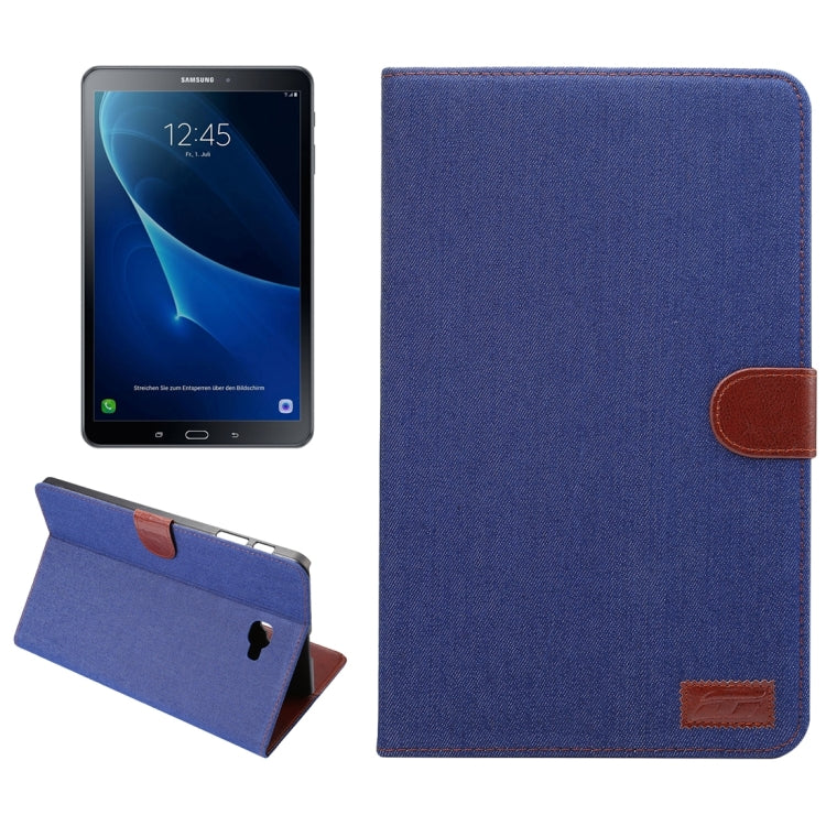 For Galaxy Tab A 10.1 / T580 Jeans Cloth Surface Horizontal Flip Leather Case with Card Slots & Holder & Wallet & Photo Frame(Dark Blue)