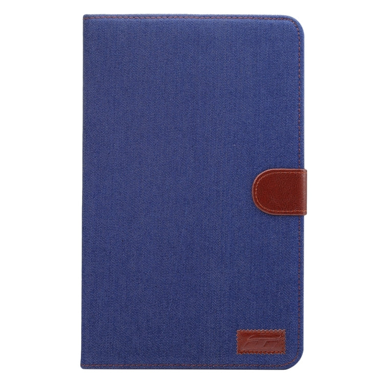 For Galaxy Tab A 10.1 / T580 Jeans Cloth Surface Horizontal Flip Leather Case with Card Slots & Holder & Wallet & Photo Frame(Dark Blue)