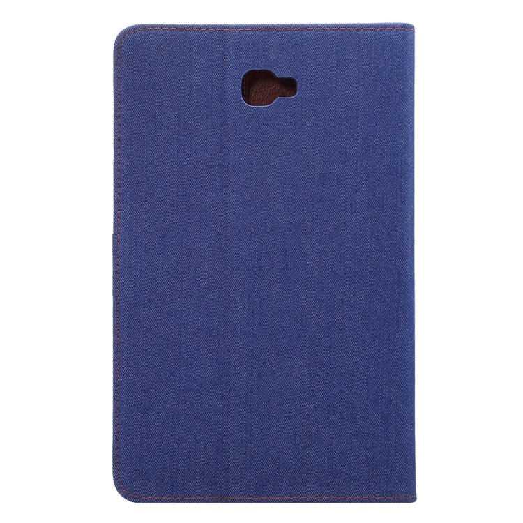 For Galaxy Tab A 10.1 / T580 Jeans Cloth Surface Horizontal Flip Leather Case with Card Slots & Holder & Wallet & Photo Frame(Dark Blue)