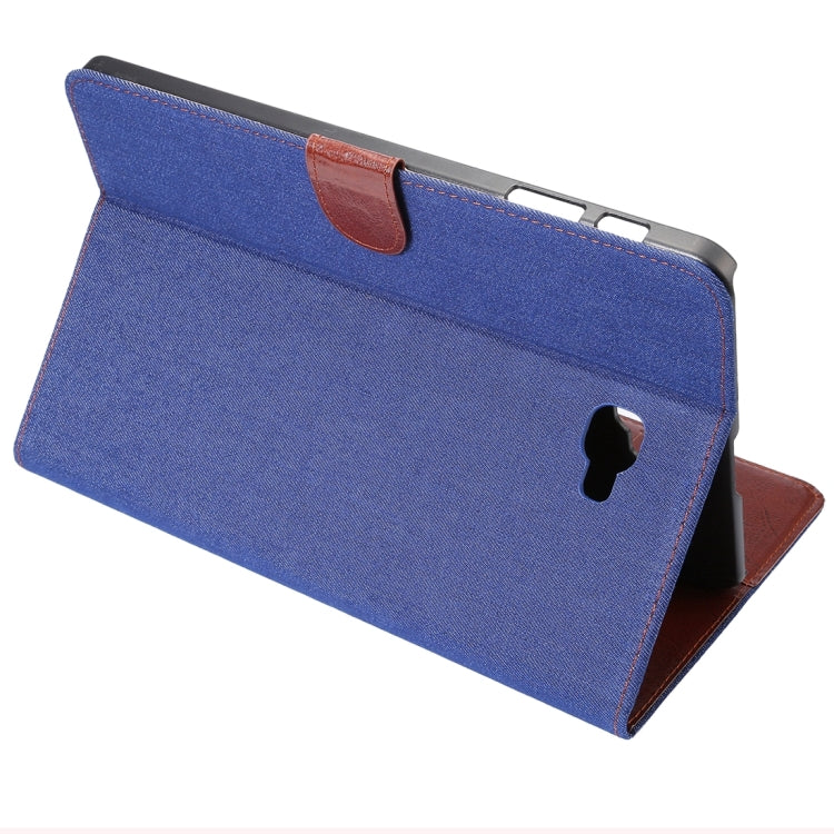 For Galaxy Tab A 10.1 / T580 Jeans Cloth Surface Horizontal Flip Leather Case with Card Slots & Holder & Wallet & Photo Frame(Dark Blue)