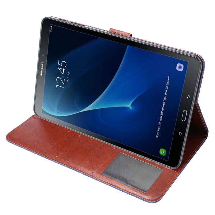 For Galaxy Tab A 10.1 / T580 Jeans Cloth Surface Horizontal Flip Leather Case with Card Slots & Holder & Wallet & Photo Frame(Dark Blue)