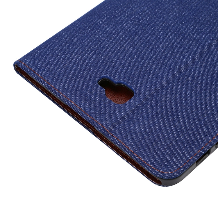 For Galaxy Tab A 10.1 / T580 Jeans Cloth Surface Horizontal Flip Leather Case with Card Slots & Holder & Wallet & Photo Frame(Dark Blue)