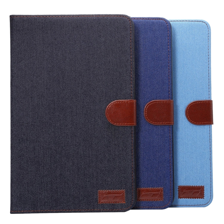 For Galaxy Tab A 10.1 / T580 Jeans Cloth Surface Horizontal Flip Leather Case with Card Slots & Holder & Wallet & Photo Frame(Dark Blue)