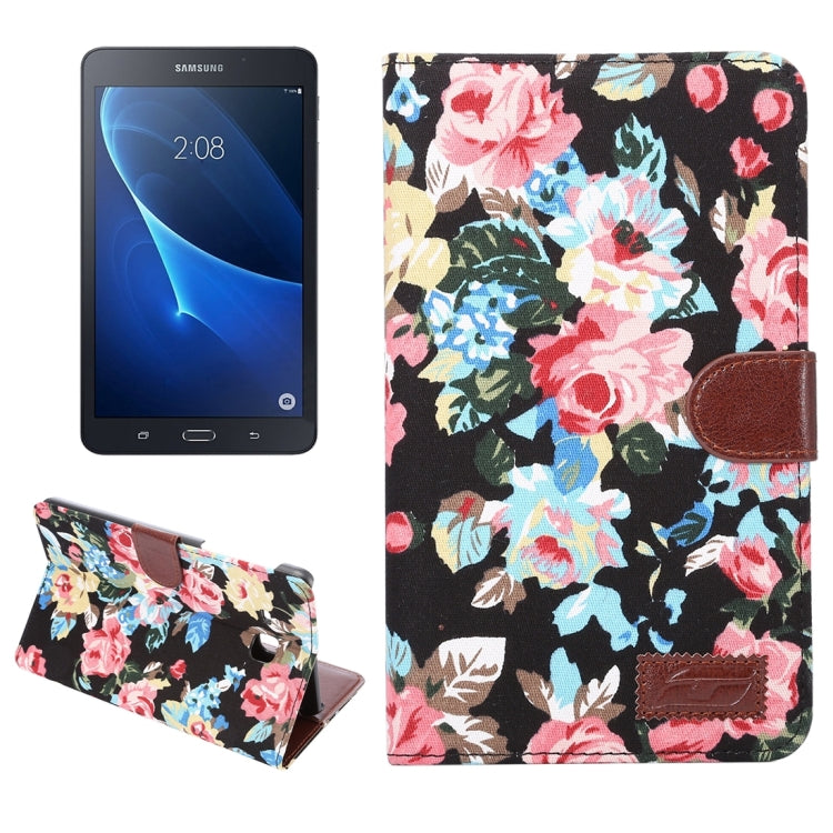 For Galaxy Tab A 7.0 / T280 Flower Pattern Cloth Surface Horizontal Flip Leather Case with Card Slots & Holder & Wallet & Photo Frame