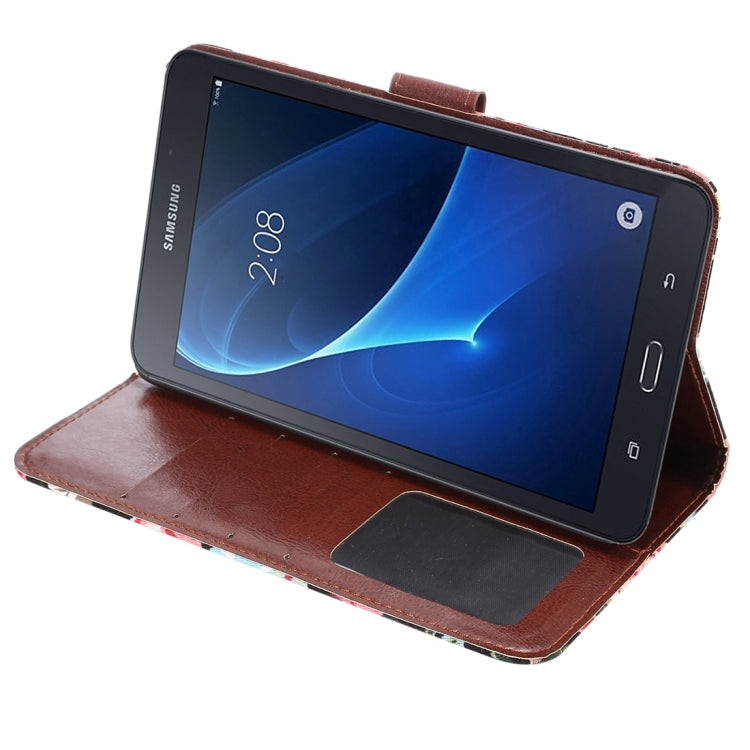 For Galaxy Tab A 7.0 / T280 Flower Pattern Cloth Surface Horizontal Flip Leather Case with Card Slots & Holder & Wallet & Photo Frame