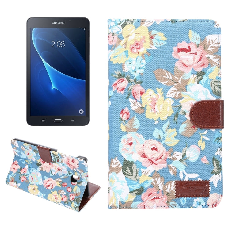 For Galaxy Tab A 7.0 / T280 Flower Pattern Cloth Surface Horizontal Flip Leather Case with Card Slots & Holder & Wallet & Photo Frame