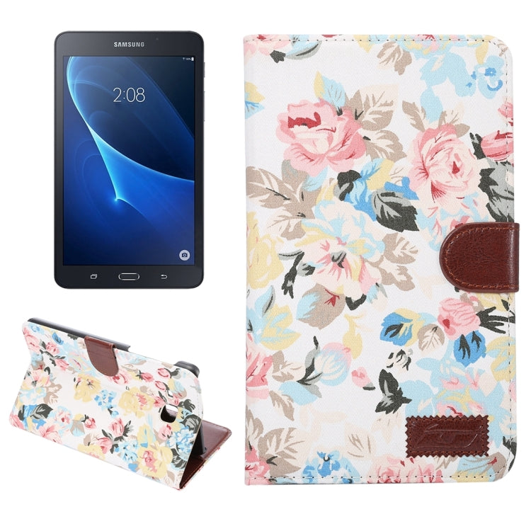 For Galaxy Tab A 7.0 / T280 Flower Pattern Cloth Surface Horizontal Flip Leather Case with Card Slots & Holder & Wallet & Photo Frame