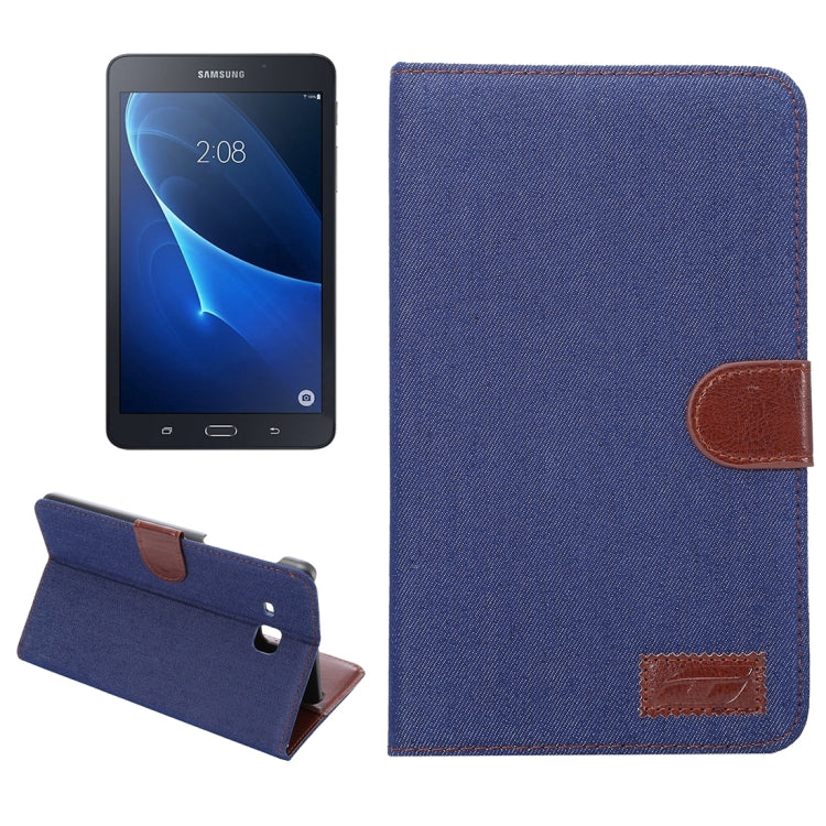 For Galaxy Tab A 7.0 / T280 Jeans Cloth Surface Horizontal Flip Leather Case with Card Slots & Holder & Wallet & Photo Frame(Dark Blue)