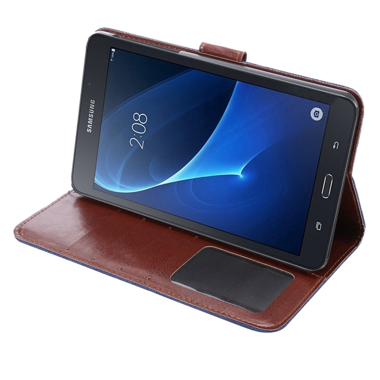For Galaxy Tab A 7.0 / T280 Jeans Cloth Surface Horizontal Flip Leather Case with Card Slots & Holder & Wallet & Photo Frame(Dark Blue)