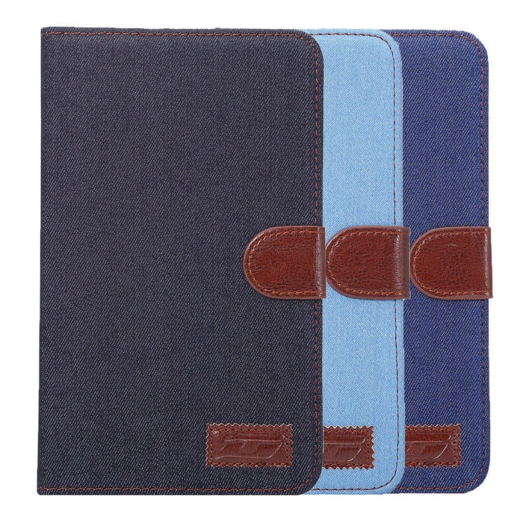 For Galaxy Tab A 7.0 / T280 Jeans Cloth Surface Horizontal Flip Leather Case with Card Slots & Holder & Wallet & Photo Frame(Dark Blue)