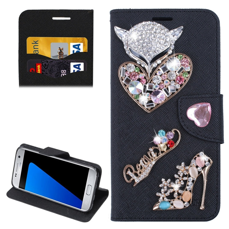 For Galaxy S7 / G930 Diamond Encrusted Fairy Fox Hearts and Crystal Shoes Pattern Cross Texture Horizontal Flip Leather Case with Magnetic Buckle & Holder & Card Slots & Wallet