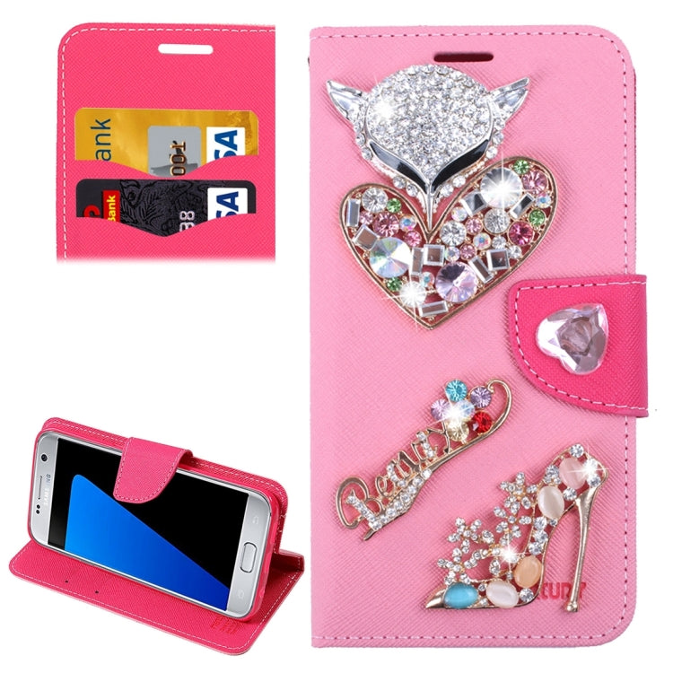 For Galaxy S7 / G930 Diamond Encrusted Fairy Fox Hearts and Crystal Shoes Pattern Cross Texture Horizontal Flip Leather Case with Magnetic Buckle & Holder & Card Slots & Wallet