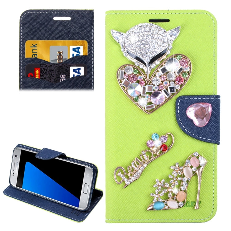 For Galaxy S7 / G930 Diamond Encrusted Fairy Fox Hearts and Crystal Shoes Pattern Cross Texture Horizontal Flip Leather Case with Magnetic Buckle & Holder & Card Slots & Wallet
