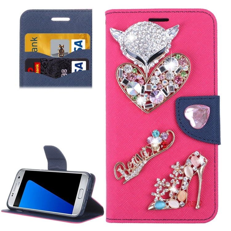 For Galaxy S7 / G930 Diamond Encrusted Fairy Fox Hearts and Crystal Shoes Pattern Cross Texture Horizontal Flip Leather Case with Magnetic Buckle & Holder & Card Slots & Wallet