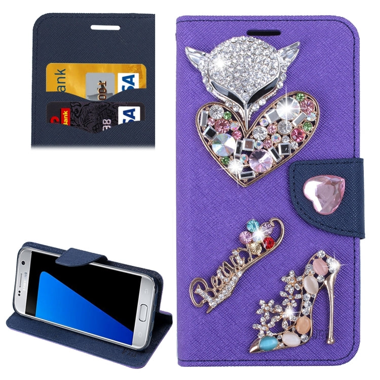 For Galaxy S7 / G930 Diamond Encrusted Fairy Fox Hearts and Crystal Shoes Pattern Cross Texture Horizontal Flip Leather Case with Magnetic Buckle & Holder & Card Slots & Wallet