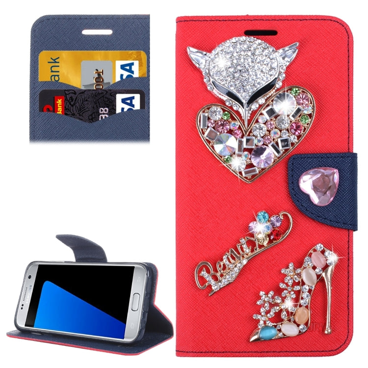 For Galaxy S7 / G930 Diamond Encrusted Fairy Fox Hearts and Crystal Shoes Pattern Cross Texture Horizontal Flip Leather Case with Magnetic Buckle & Holder & Card Slots & Wallet