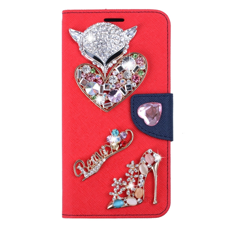 For Galaxy S7 / G930 Diamond Encrusted Fairy Fox Hearts and Crystal Shoes Pattern Cross Texture Horizontal Flip Leather Case with Magnetic Buckle & Holder & Card Slots & Wallet