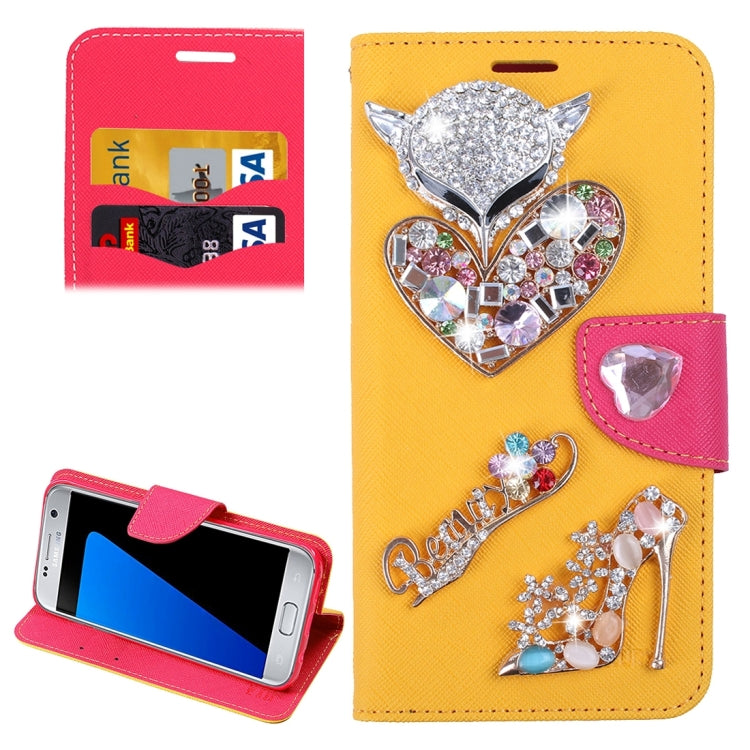 For Galaxy S7 / G930 Diamond Encrusted Fairy Fox Hearts and Crystal Shoes Pattern Cross Texture Horizontal Flip Leather Case with Magnetic Buckle & Holder & Card Slots & Wallet