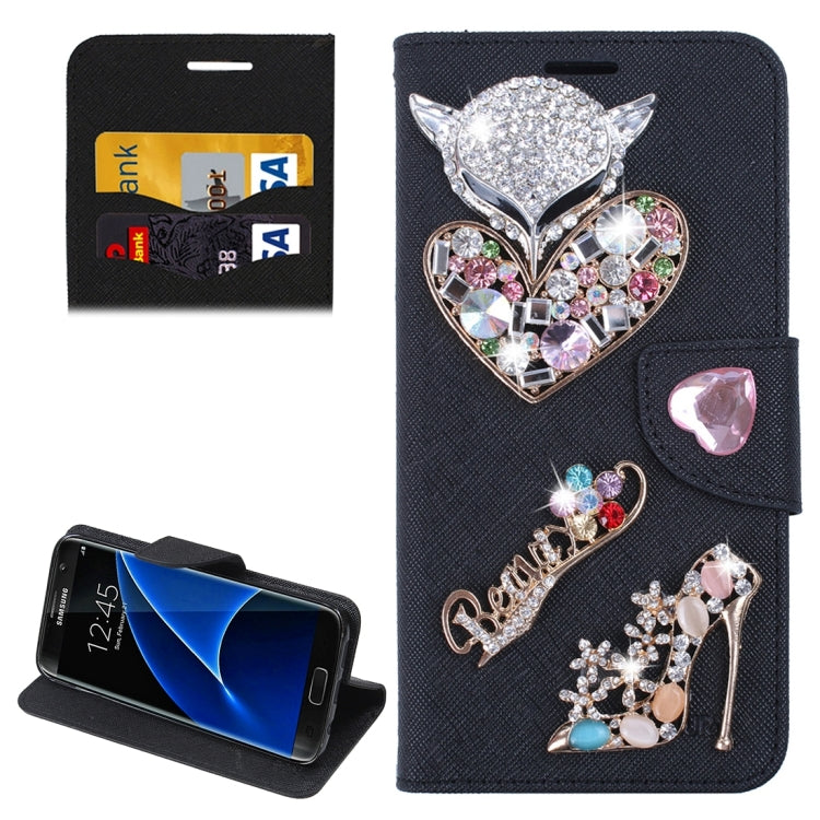For Galaxy S7 Edge / G935 Diamond Encrusted Fairy Fox Hearts and Crystal Shoes Pattern Cross Texture Horizontal Flip Leather Case with Magnetic Buckle & Holder & Card Slots & Wallet