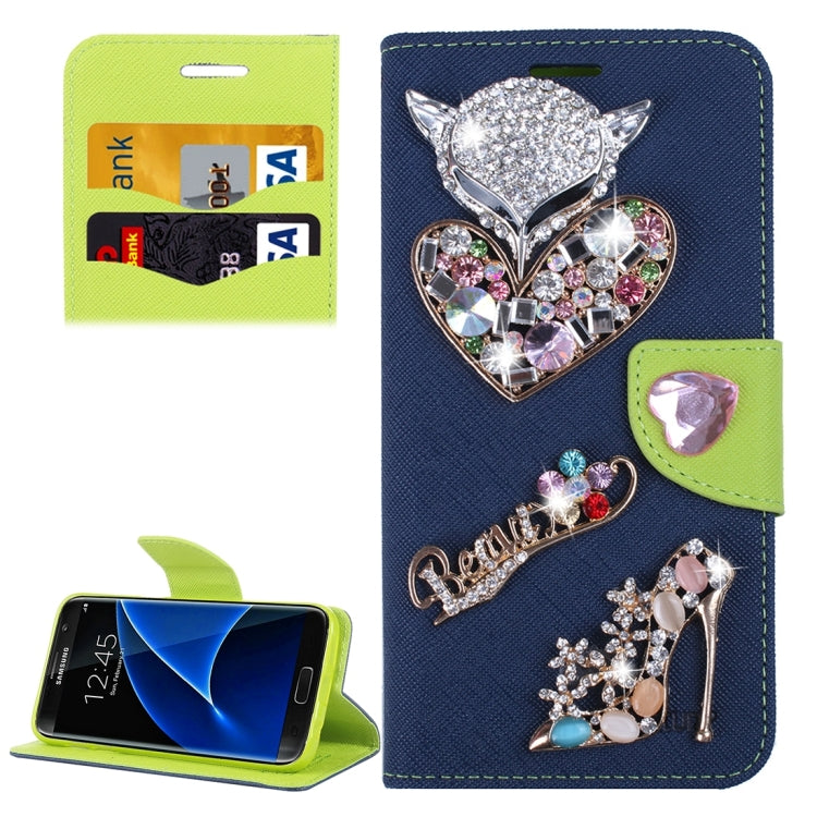 For Galaxy S7 Edge / G935 Diamond Encrusted Fairy Fox Hearts and Crystal Shoes Pattern Cross Texture Horizontal Flip Leather Case with Magnetic Buckle & Holder & Card Slots & Wallet
