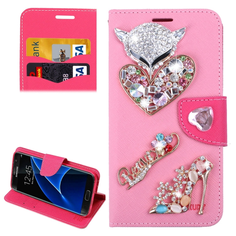 For Galaxy S7 Edge / G935 Diamond Encrusted Fairy Fox Hearts and Crystal Shoes Pattern Cross Texture Horizontal Flip Leather Case with Magnetic Buckle & Holder & Card Slots & Wallet