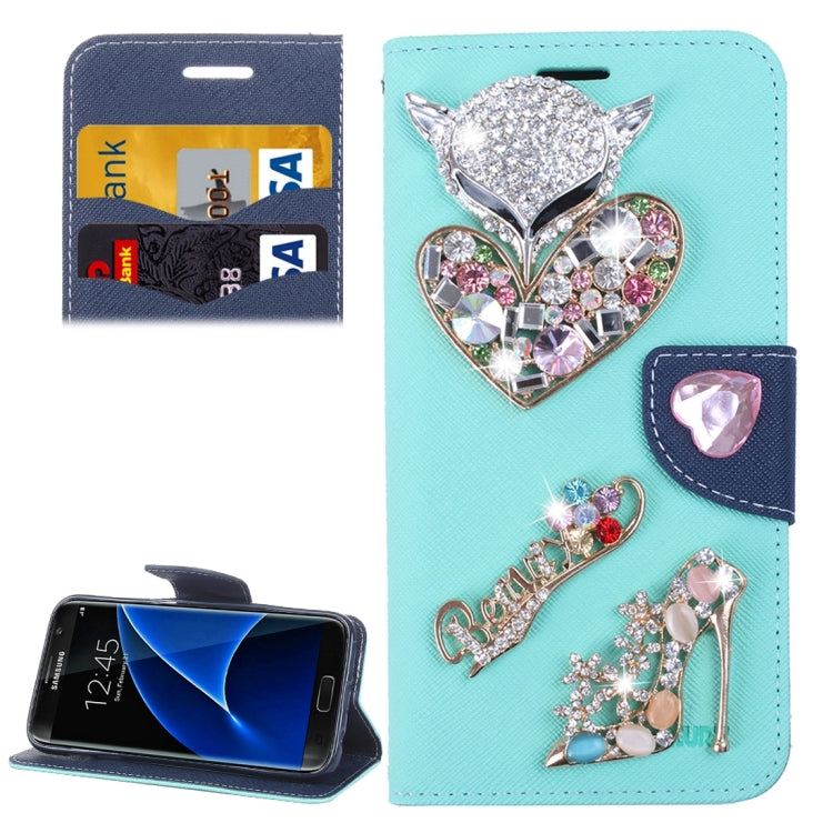 For Galaxy S7 Edge / G935 Diamond Encrusted Fairy Fox Hearts and Crystal Shoes Pattern Cross Texture Horizontal Flip Leather Case with Magnetic Buckle & Holder & Card Slots & Wallet