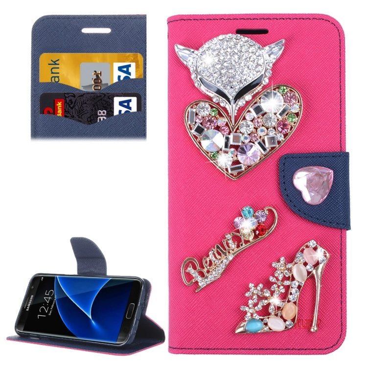 For Galaxy S7 Edge / G935 Diamond Encrusted Fairy Fox Hearts and Crystal Shoes Pattern Cross Texture Horizontal Flip Leather Case with Magnetic Buckle & Holder & Card Slots & Wallet