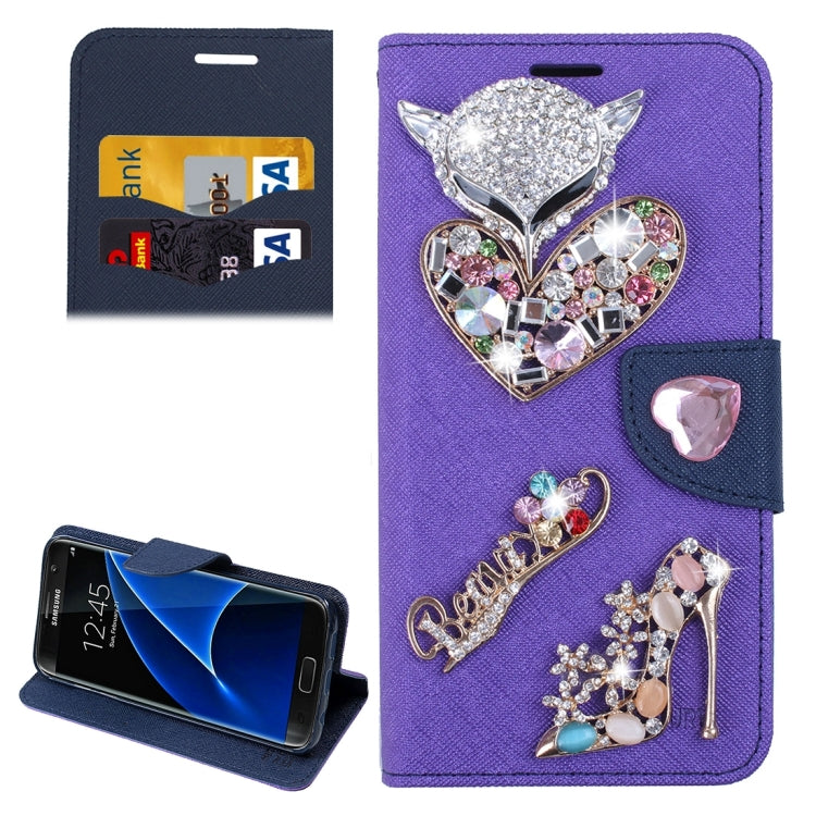 For Galaxy S7 Edge / G935 Diamond Encrusted Fairy Fox Hearts and Crystal Shoes Pattern Cross Texture Horizontal Flip Leather Case with Magnetic Buckle & Holder & Card Slots & Wallet
