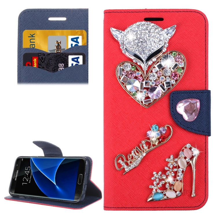 For Galaxy S7 Edge / G935 Diamond Encrusted Fairy Fox Hearts and Crystal Shoes Pattern Cross Texture Horizontal Flip Leather Case with Magnetic Buckle & Holder & Card Slots & Wallet