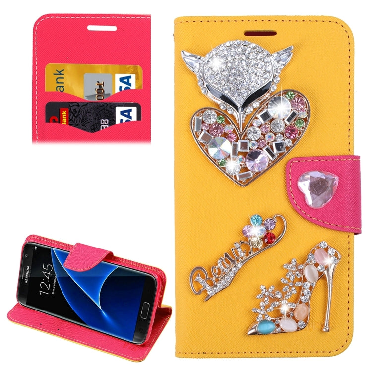 For Galaxy S7 Edge / G935 Diamond Encrusted Fairy Fox Hearts and Crystal Shoes Pattern Cross Texture Horizontal Flip Leather Case with Magnetic Buckle & Holder & Card Slots & Wallet