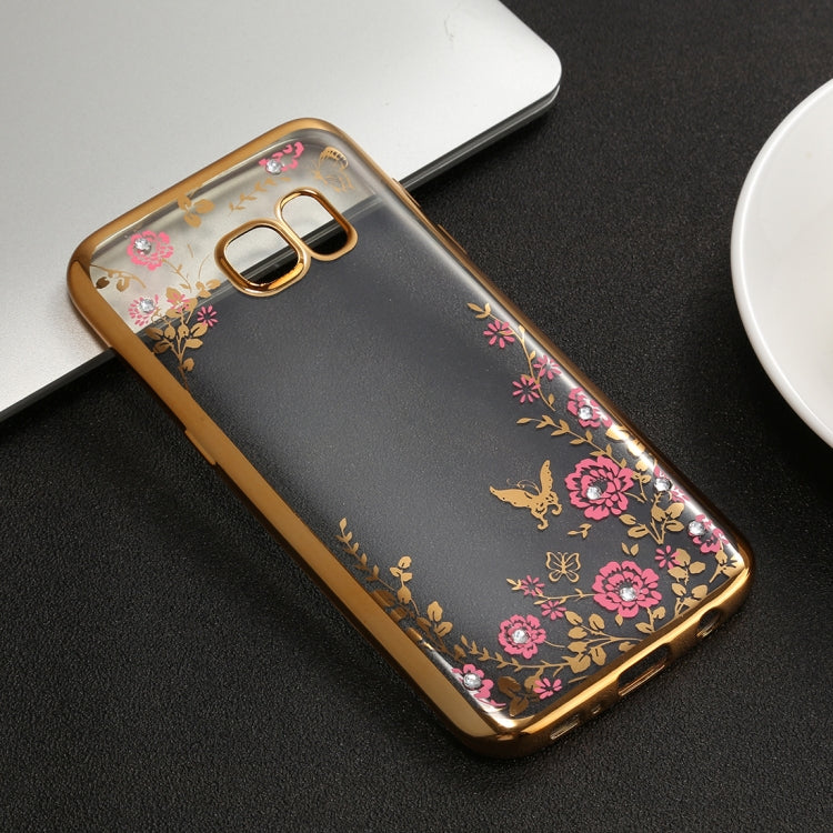 For Galaxy S7 Flowers Pattern Diamond Encrusted Electroplating Soft TPU Protective Cover Case