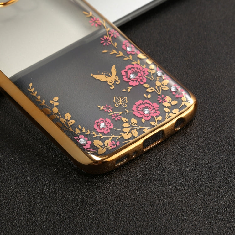 For Galaxy S7 Flowers Pattern Diamond Encrusted Electroplating Soft TPU Protective Cover Case
