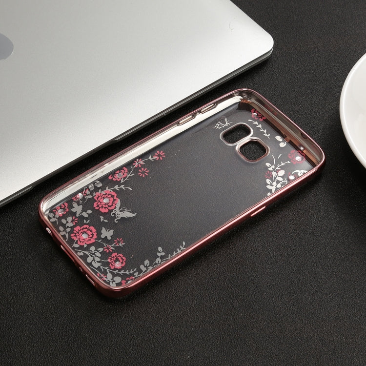 For Galaxy S7 Flowers Pattern Diamond Encrusted Electroplating Soft TPU Protective Cover Case