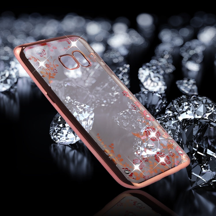 For Galaxy S7 Flowers Pattern Diamond Encrusted Electroplating Soft TPU Protective Cover Case