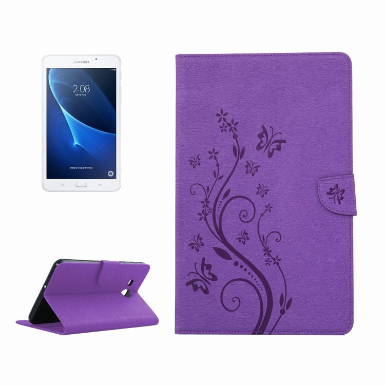 For Galaxy Tab A 7.0 Pressed Flowers Butterfly Pattern Horizontal Flip PU Leather Case with Magnetic Buckle & Holder & Card Slots & Wallet