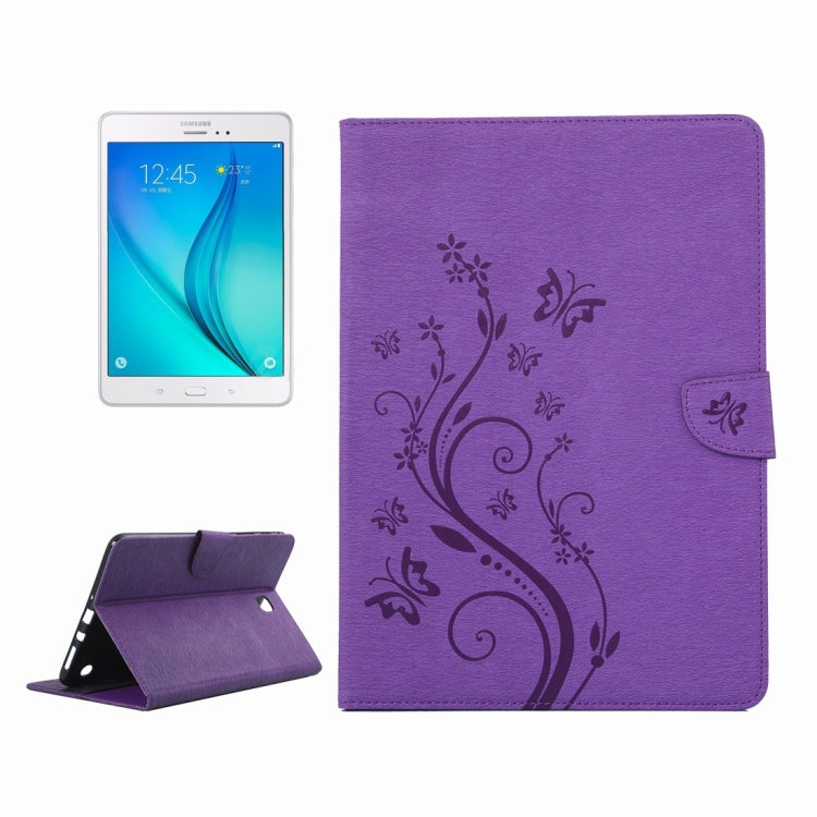 For Galaxy Tab A 8.0 / T350 Pressed Flowers Butterfly Pattern Horizontal Flip PU Leather Case with Magnetic Buckle & Holder & Card Slots & Wallet