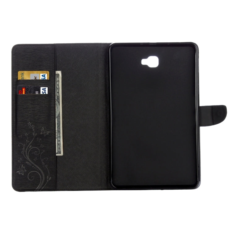 For Galaxy Tab A 10.1 Pressed Flowers Butterfly Pattern Horizontal Flip PU Leather Case with Magnetic Buckle & Holder & Card Slots & Wallet