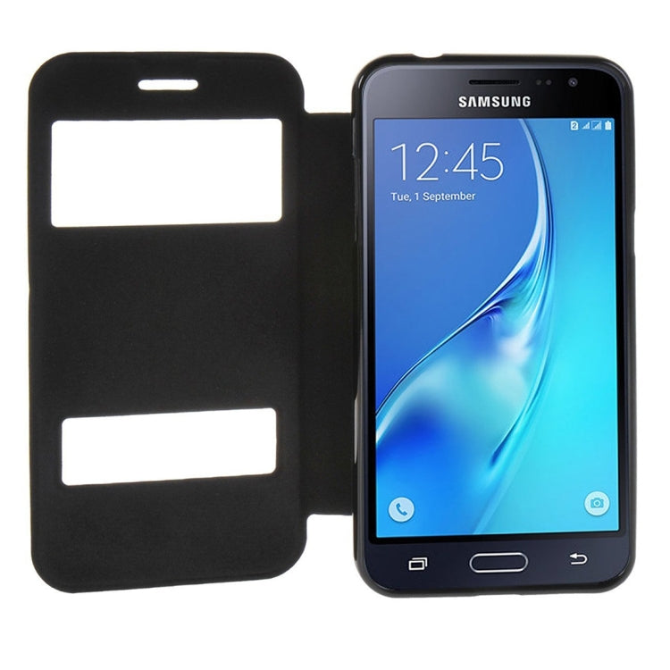 For Galaxy J2 (2016) / J210 Oracle Texture Horizontal Flip TPU + PU Leather Case with Caller ID Window & Holder