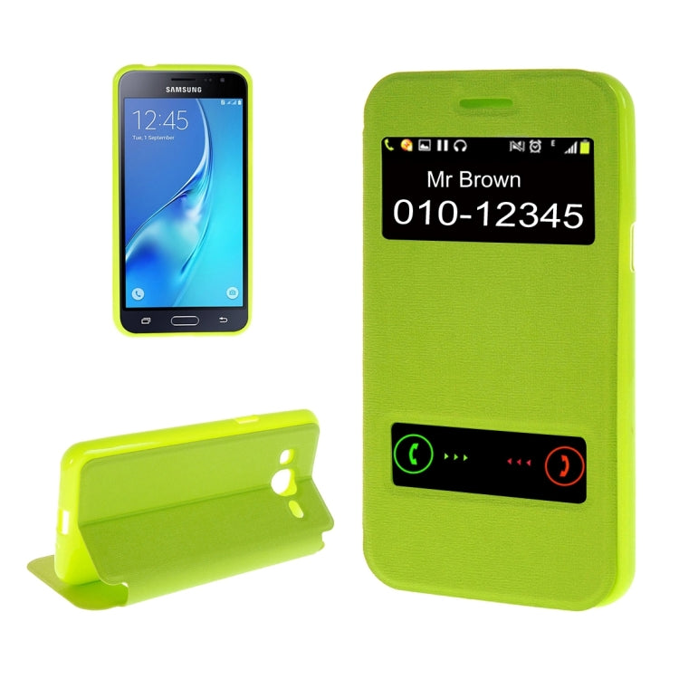 For Galaxy J2 (2016) / J210 Oracle Texture Horizontal Flip TPU + PU Leather Case with Caller ID Window & Holder
