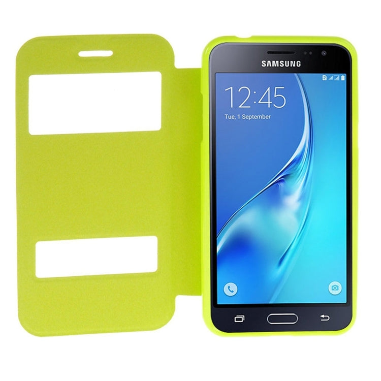 For Galaxy J2 (2016) / J210 Oracle Texture Horizontal Flip TPU + PU Leather Case with Caller ID Window & Holder