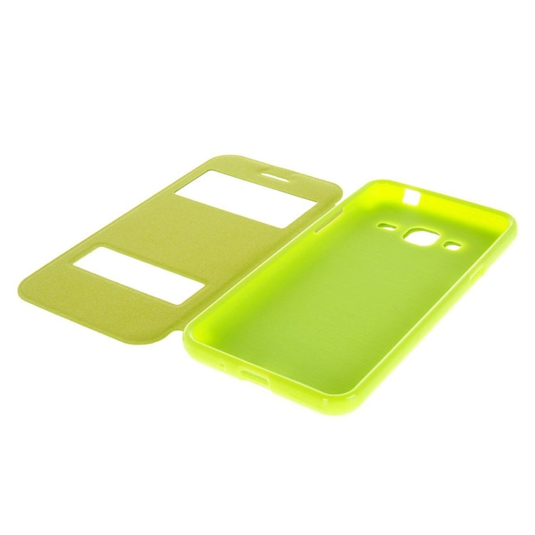 For Galaxy J2 (2016) / J210 Oracle Texture Horizontal Flip TPU + PU Leather Case with Caller ID Window & Holder