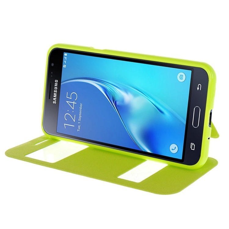 For Galaxy J2 (2016) / J210 Oracle Texture Horizontal Flip TPU + PU Leather Case with Caller ID Window & Holder