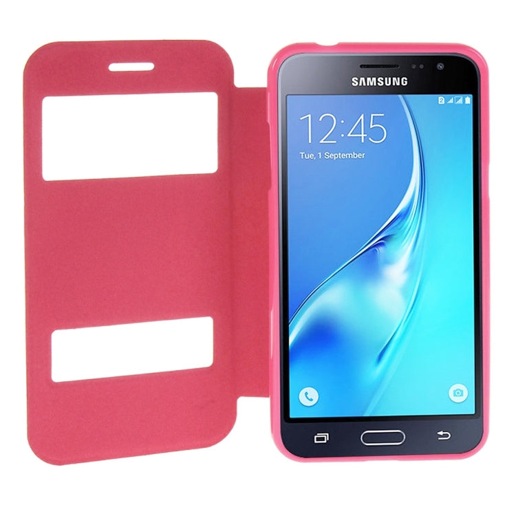 For Galaxy J2 (2016) / J210 Oracle Texture Horizontal Flip TPU + PU Leather Case with Caller ID Window & Holder