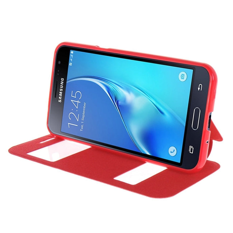 For Galaxy J2 (2016) / J210 Oracle Texture Horizontal Flip TPU + PU Leather Case with Caller ID Window & Holder