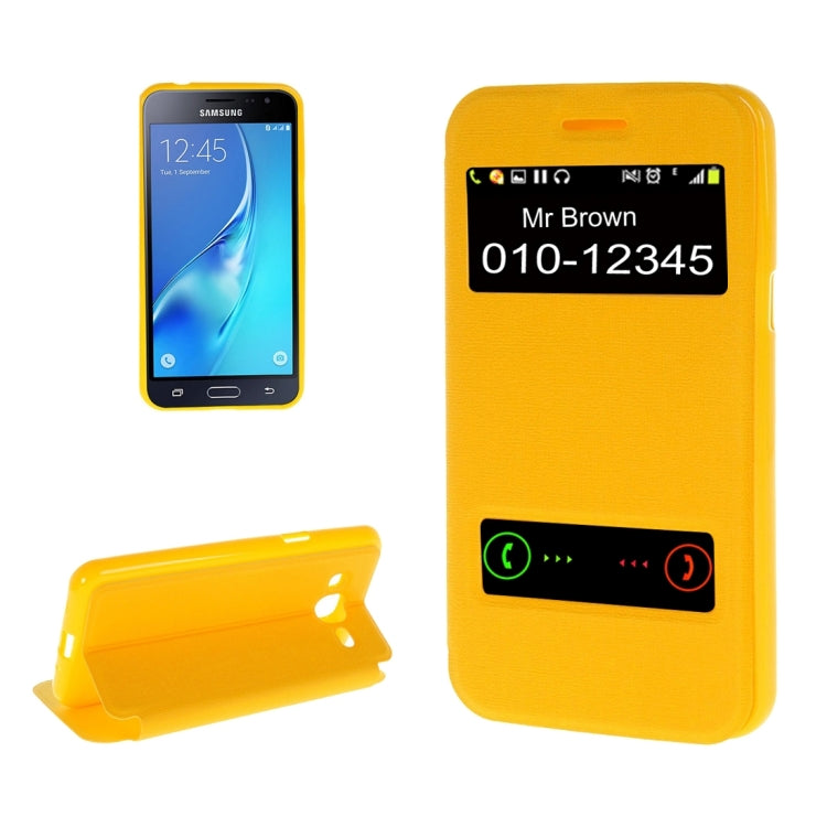 For Galaxy J2 (2016) / J210 Oracle Texture Horizontal Flip TPU + PU Leather Case with Caller ID Window & Holder