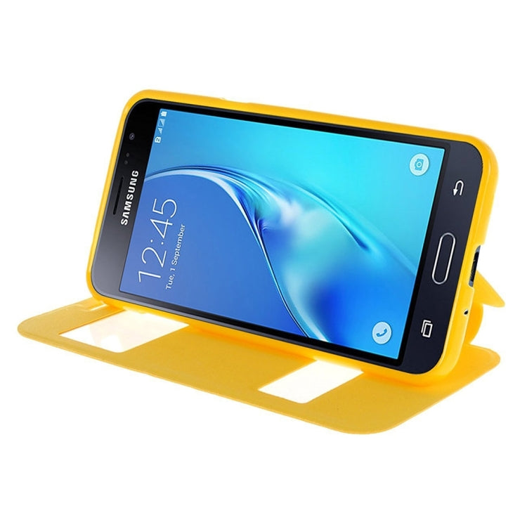 For Galaxy J2 (2016) / J210 Oracle Texture Horizontal Flip TPU + PU Leather Case with Caller ID Window & Holder