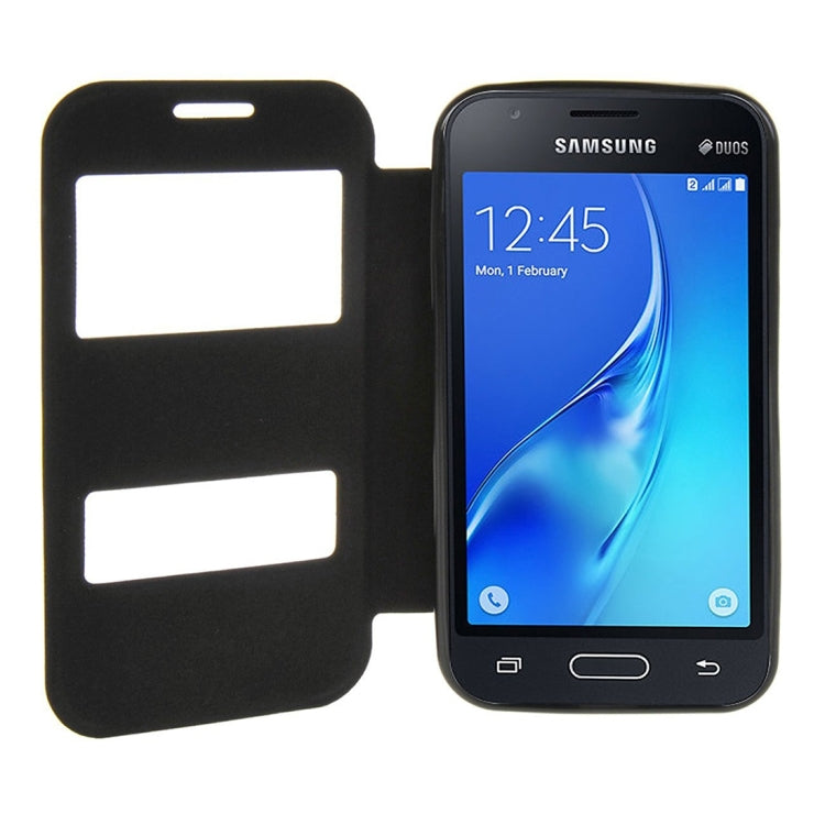For Galaxy J1 Nxt / J105 Oracle Texture Horizontal Flip TPU + PU Leather Case with Caller ID Window & Holder