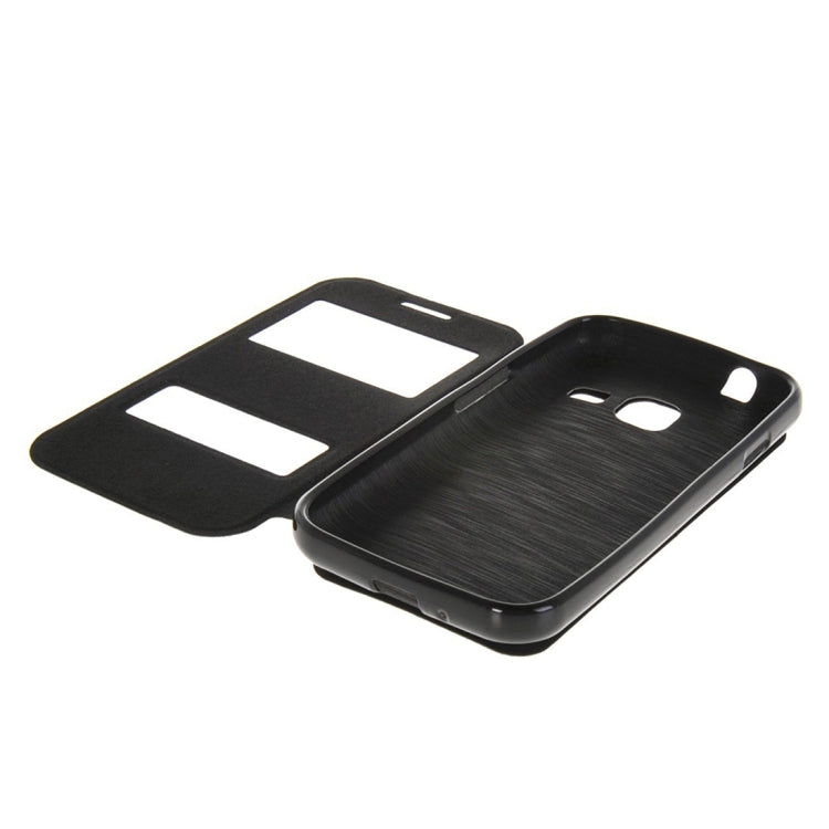 For Galaxy J1 Nxt / J105 Oracle Texture Horizontal Flip TPU + PU Leather Case with Caller ID Window & Holder
