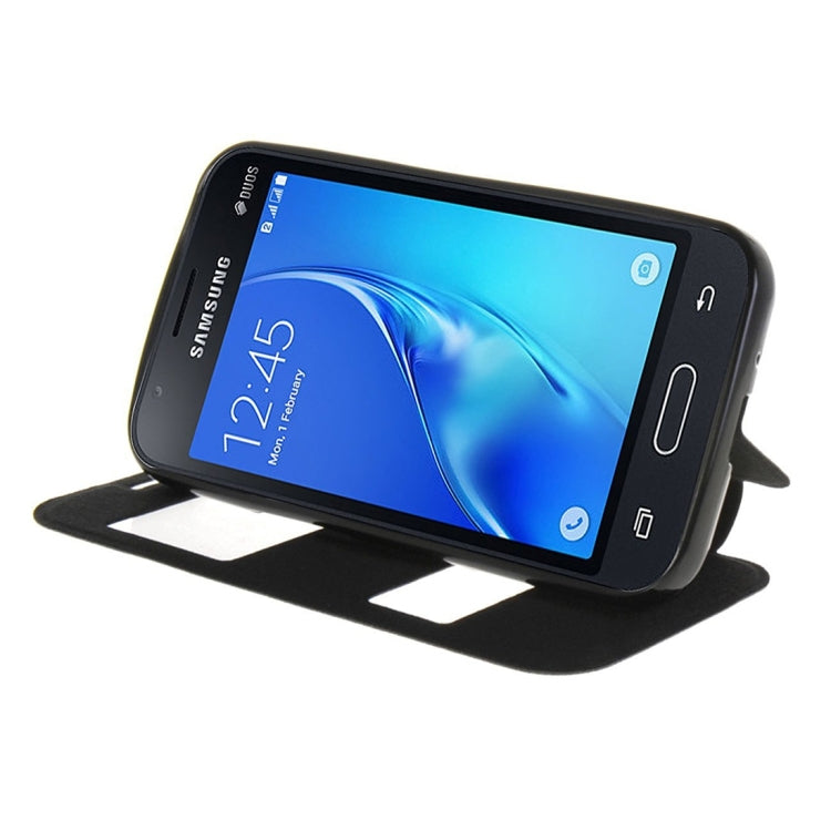 For Galaxy J1 Nxt / J105 Oracle Texture Horizontal Flip TPU + PU Leather Case with Caller ID Window & Holder